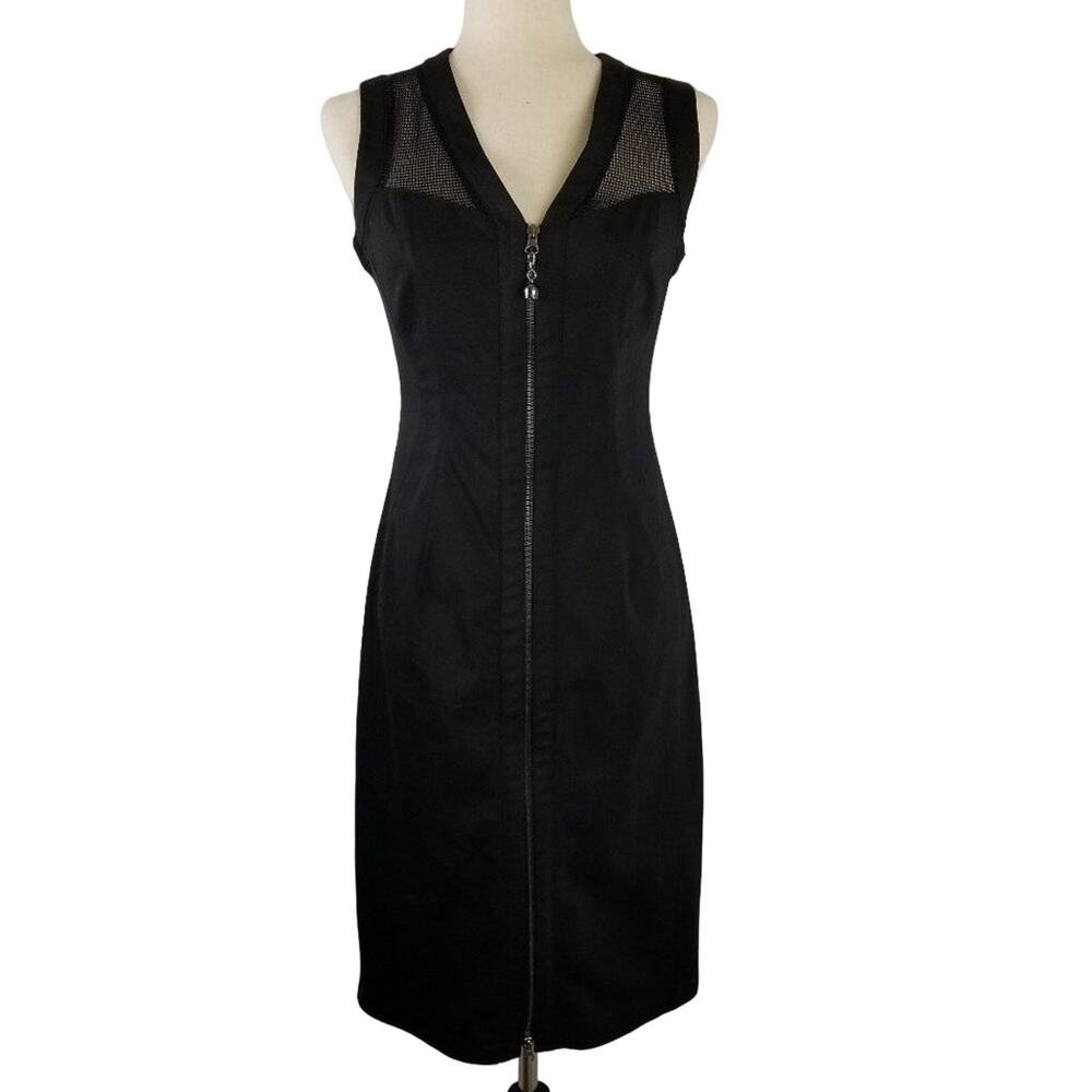 Camelot Little Black Dress Satin Lace Double Front Zip Up US 6